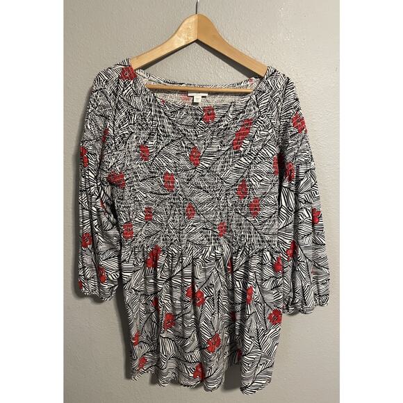 J Jill Womens Top Large Tall Abstract Print Floral Modal Blend Stretch Boho - Picture 1 of 7
